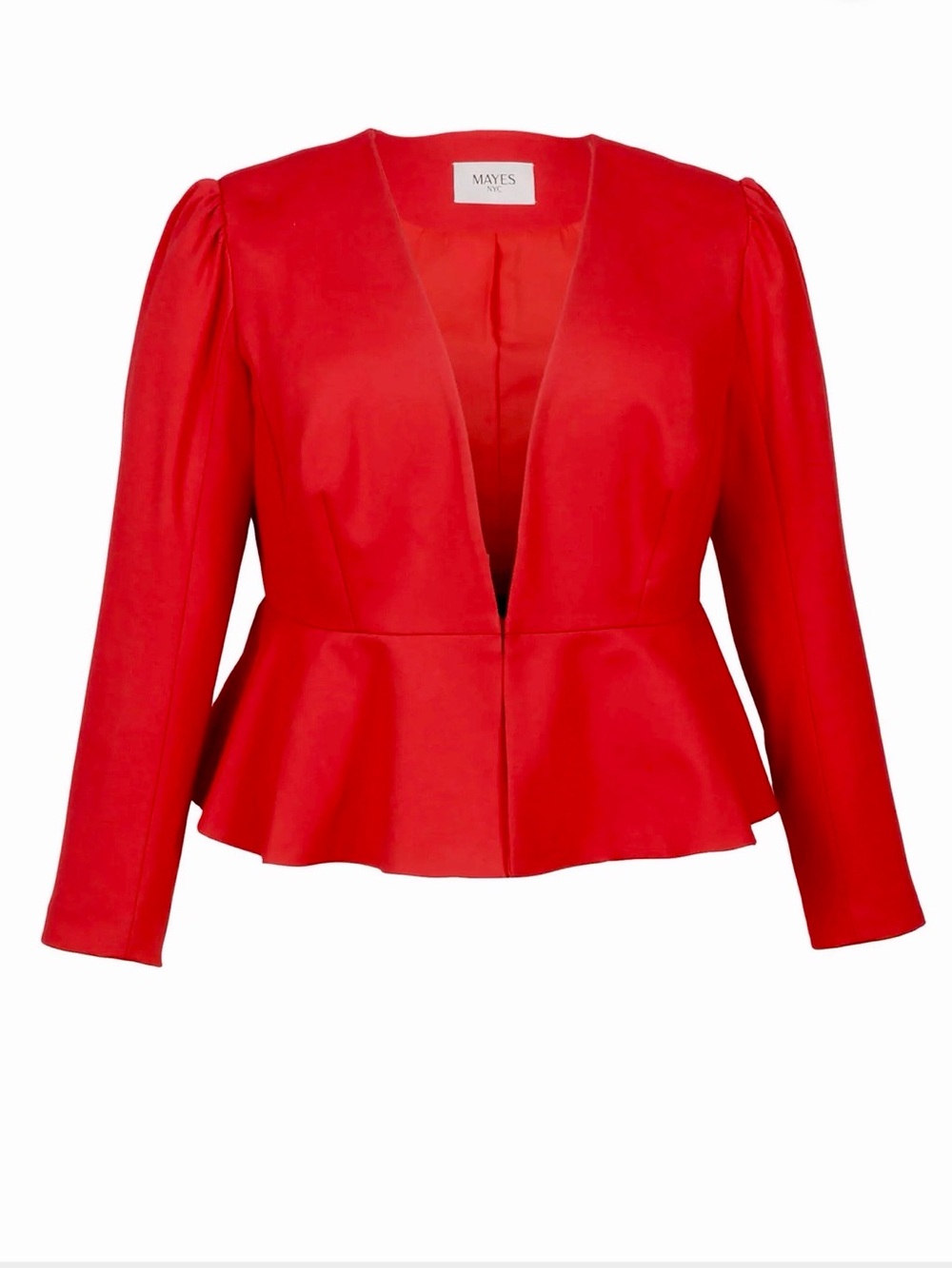 Mayes NYC Red Women's Open-Front Peplum Blazer Jacket button sleeves NWT 14